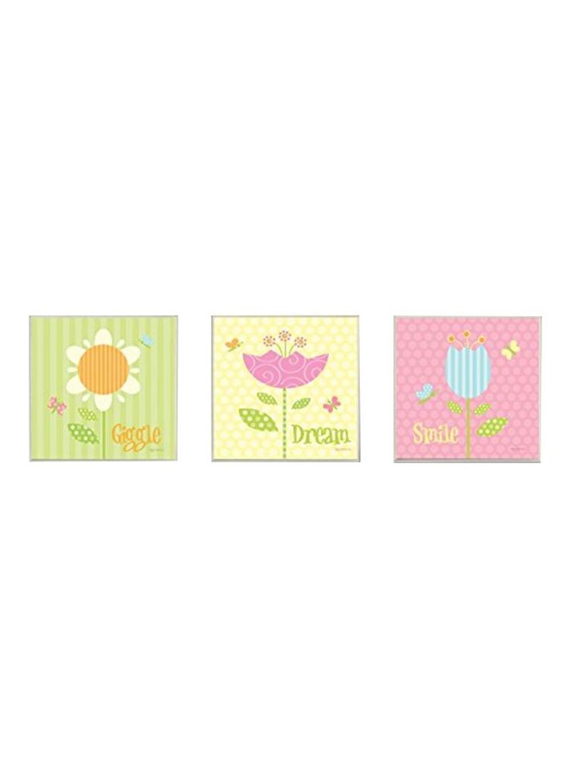 Pack Of 3 Printed Square Wall Plaque Yellow/Pink/Green 12x0.5x12inch