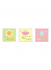 Pack Of 3 Printed Square Wall Plaque Yellow/Pink/Green 12x0.5x12inch