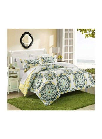 3-Piece Duvet Cover Set White/Yellow/Blue Queen