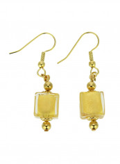 Brass Gold Plated Murano Glass Cubes Dangle Earrings