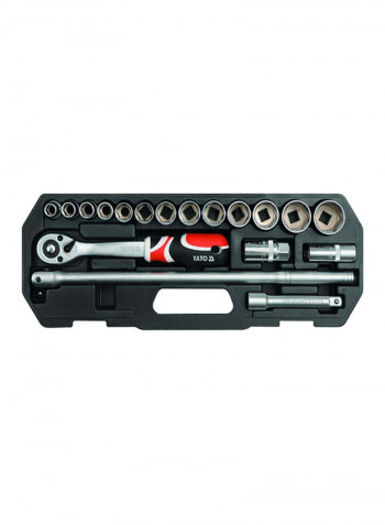 18-Piece Socket Set Silver/Black 0.5inch