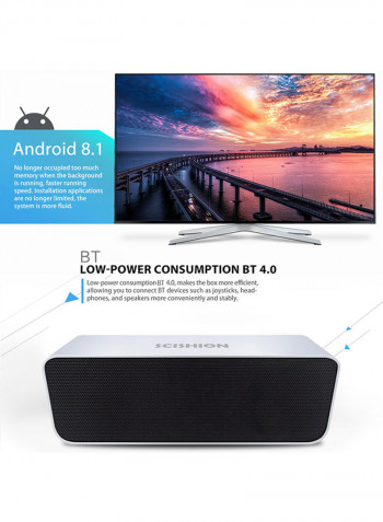 Magic One Android TV Box + Wireless Bluetooth Speaker Sound Bar RK3328 Silver