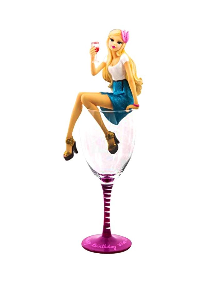 Cocktail Glass With Figurine Clear/Purple/Blue 11.25inch