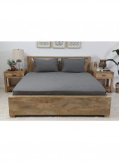 3-Piece Belgian Flax Linen Fitted Sheet Set Fabric Grey 205x160x33cm