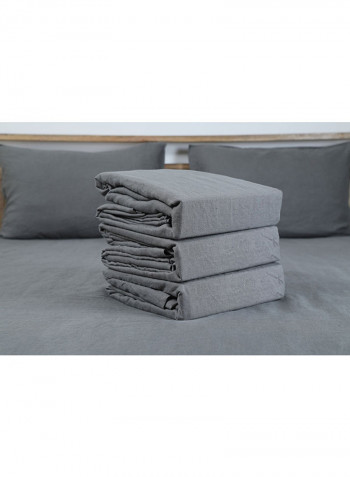 3-Piece Belgian Flax Linen Fitted Sheet Set Fabric Grey 205x160x33cm