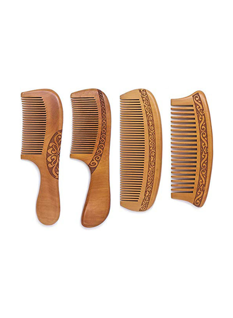 Set Of 4 Wooden Fine Tooth Detangling Comb Brown