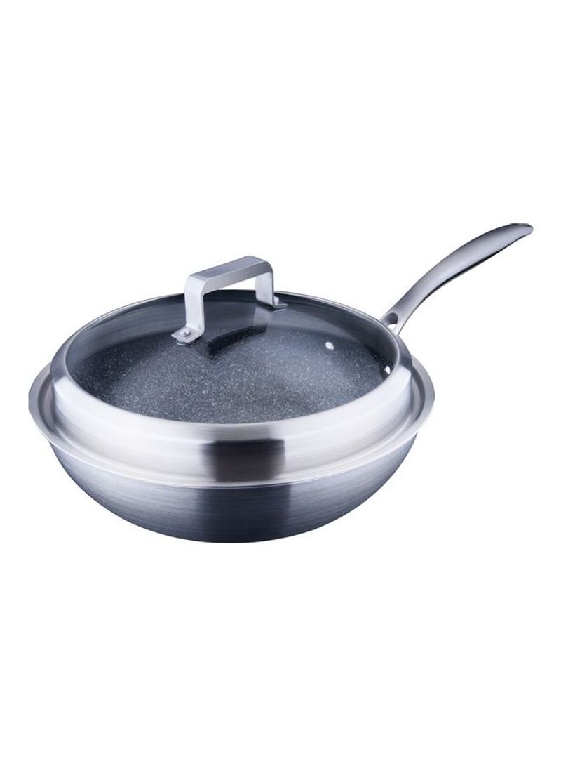 Non-Stick Wok Cooking Pot Silver/Clear/Black