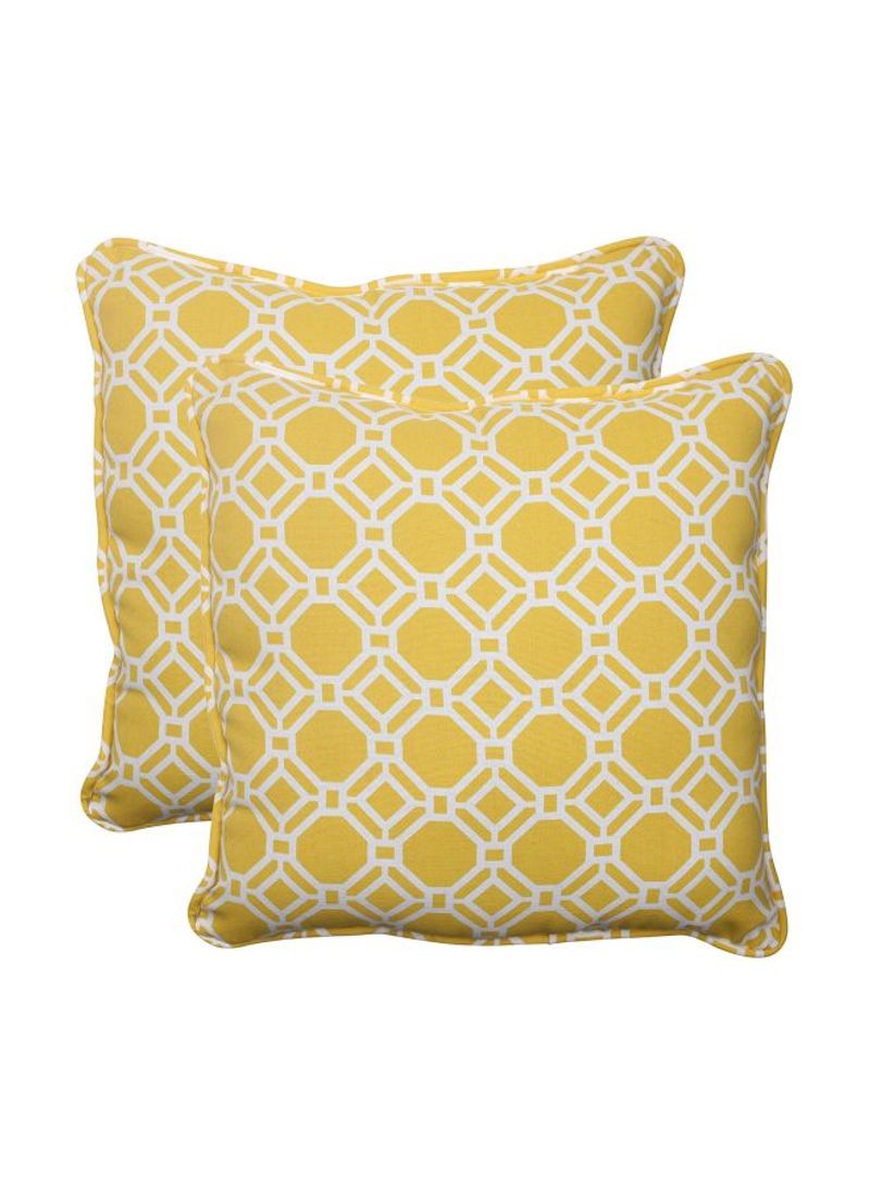 2-Piece Printed Throw Pillows Yellow/White 18.5x18.5inch