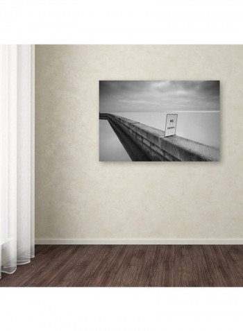 Be Happy Canvas Wall Art Black/White 16 x 24inch
