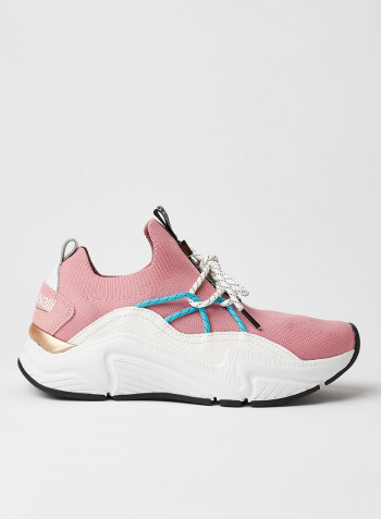 Logo Detailed Strap With Lace Design Low Top Sneaker Pink