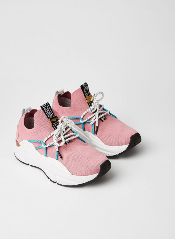 Logo Detailed Strap With Lace Design Low Top Sneaker Pink