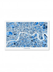 London England Street Map 3 Canvas Wall Art Blue/White 16 x 24inch