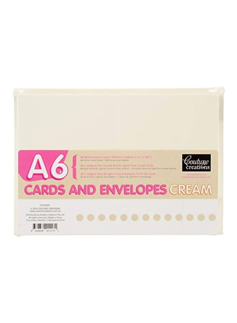 50-Piece A6 Cards With Envelopes Set Cream