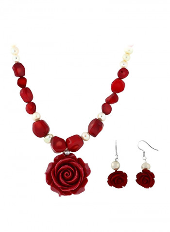 Brass Pearl Embellished Jewellery Set