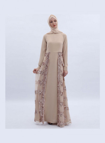 Embroidery A Line Dress Champagne