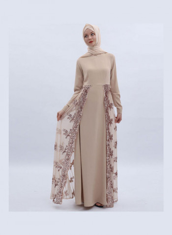 Embroidery A Line Dress Champagne