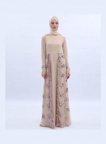 Embroidery A Line Dress Champagne