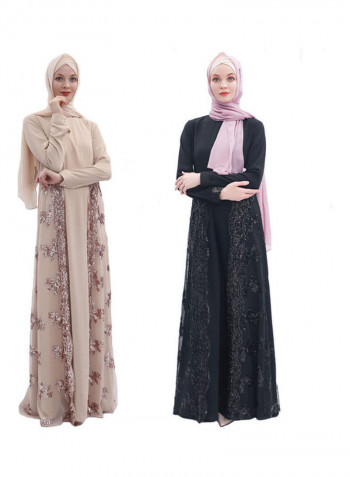 Embroidery A Line Dress Champagne