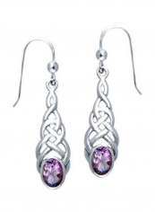 925 Sterling Silver Amethyst Studded Hook Dangle Earrings
