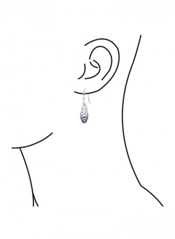 925 Sterling Silver Amethyst Studded Hook Dangle Earrings
