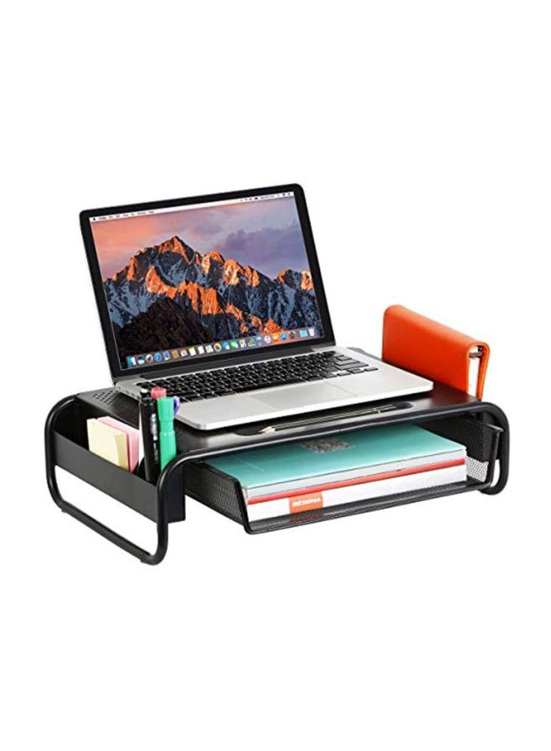 Monitor Stand With Drawer Storage Slots Black
