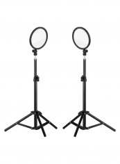 2-Piece Round Design LED Camera Video Light With Stand Black/Silver