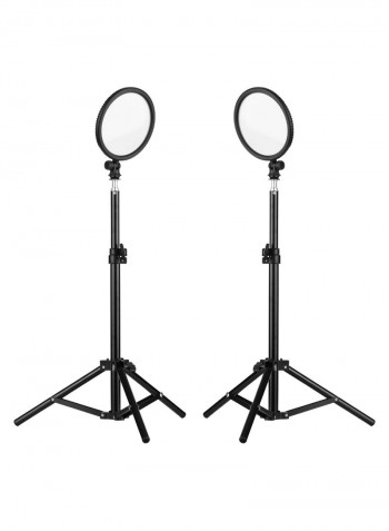 2-Piece Round Design LED Camera Video Light With Stand Black/Silver
