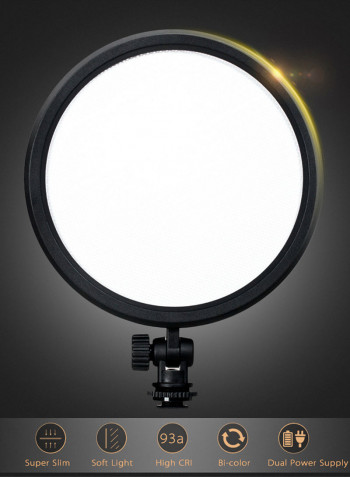2-Piece Round Design LED Camera Video Light With Stand Black/Silver