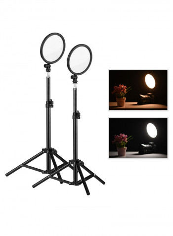 2-Piece Round Design LED Camera Video Light With Stand Black/Silver