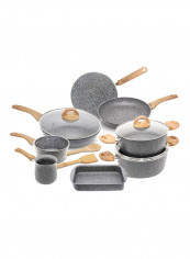 13 Piece Marble Cookware Set With 5 Layer Non-Stick Coating Grey 1centimeter