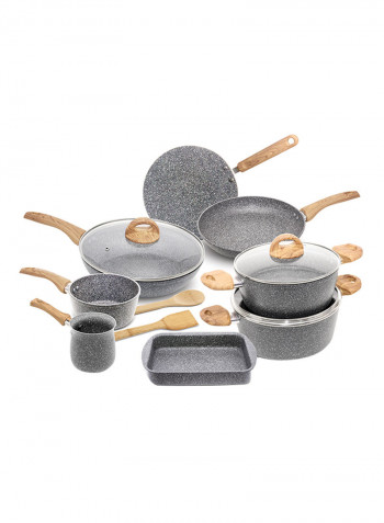 13 Piece Marble Cookware Set With 5 Layer Non-Stick Coating Grey 1centimeter