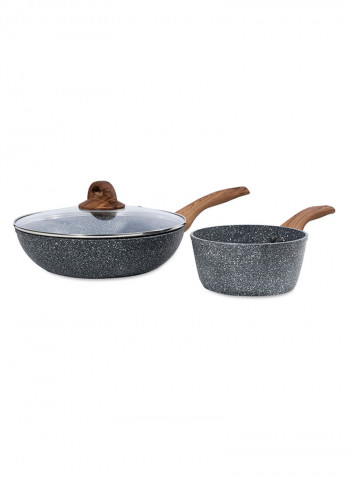 13 Piece Marble Cookware Set With 5 Layer Non-Stick Coating Grey 1centimeter