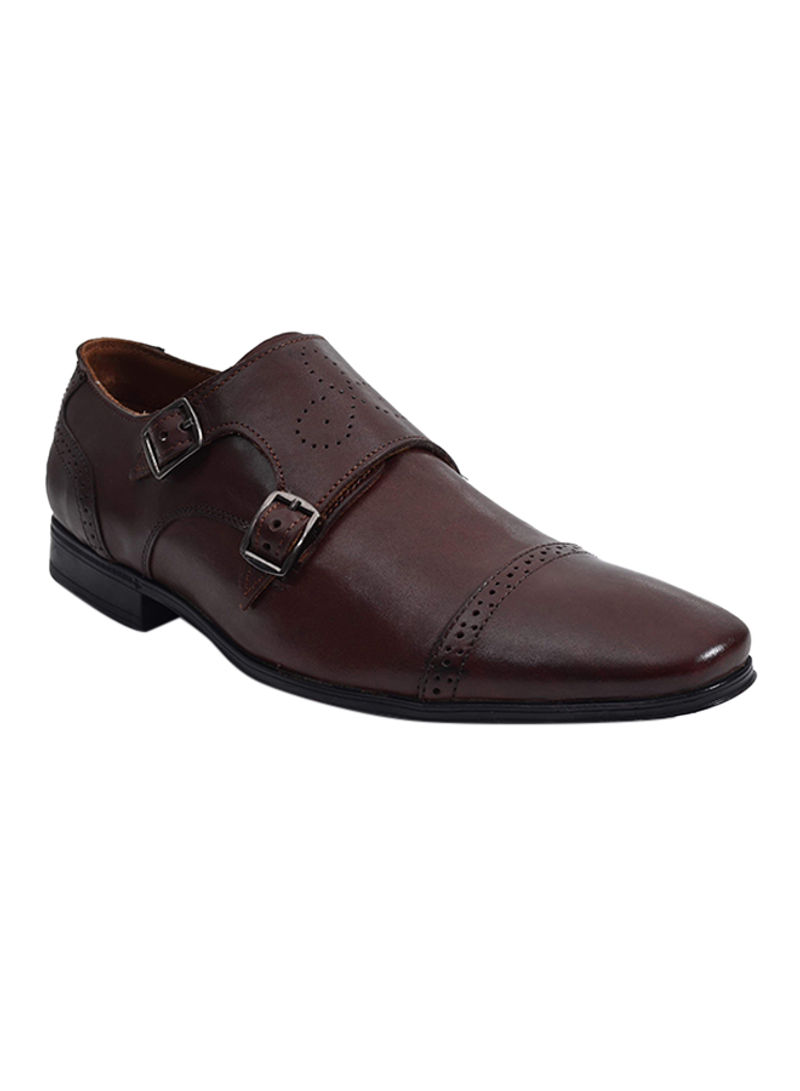Double Monk Strap Leather Formal Shoes Brown