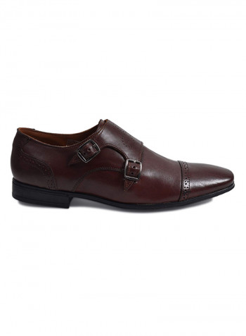Double Monk Strap Leather Formal Shoes Brown