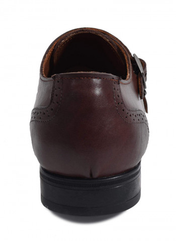 Double Monk Strap Leather Formal Shoes Brown