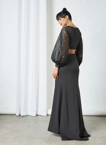 Lace Crop Top And Skirt Set Black