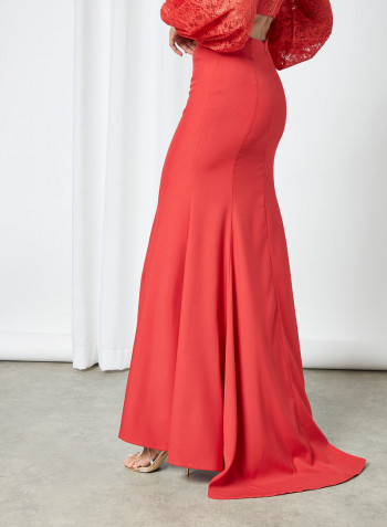 Lace Crop Top And Skirt Set Red