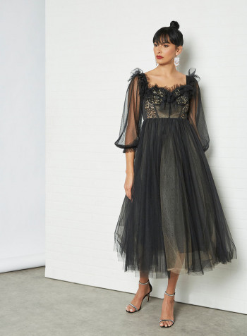 Mesh Maxi Dress Black