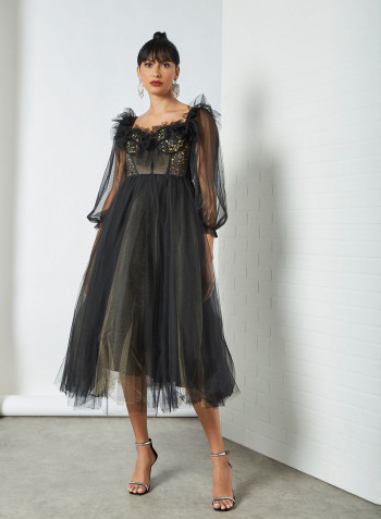 Mesh Maxi Dress Black