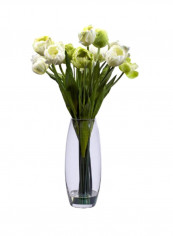 Artificial Silk Tulip Flower With Vase Green/White/Clear