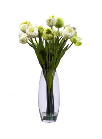 Artificial Silk Tulip Flower With Vase Green/White/Clear
