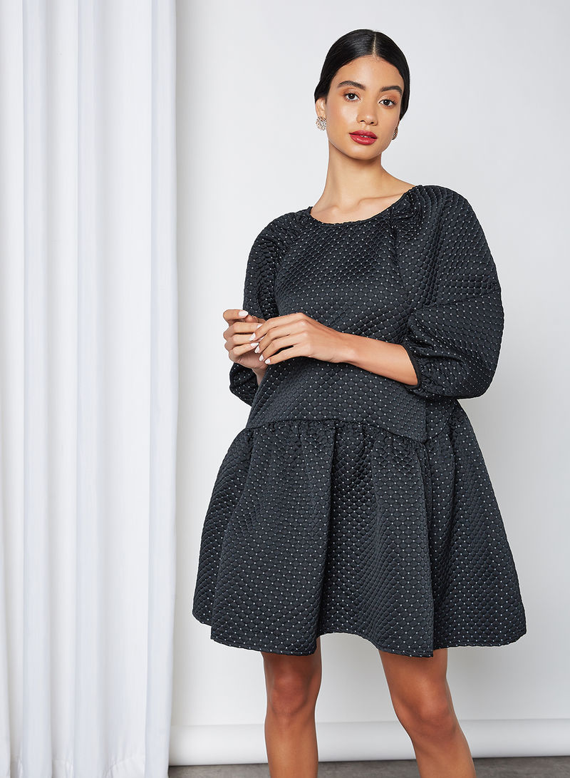Crème Quilt Mini Dress Black