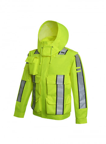 Waterproof Reflective Safety Rain Jacket With Detachable Down Hood Fluorescent yellow 2XL