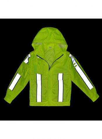 Waterproof Reflective Safety Rain Jacket With Detachable Down Hood Fluorescent yellow 2XL