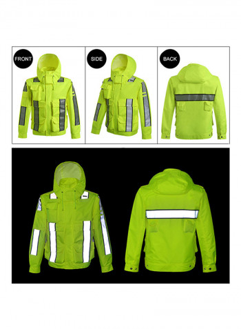 Waterproof Reflective Safety Rain Jacket With Detachable Down Hood Fluorescent yellow 3XL