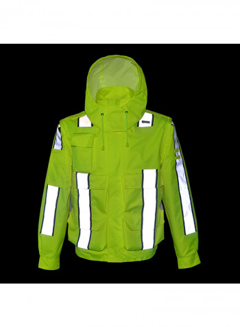 Waterproof Reflective Safety Rain Jacket With Detachable Down Hood Fluorescent yellow 3XL