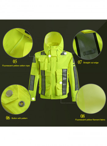 Waterproof Reflective Safety Rain Jacket With Detachable Down Hood Fluorescent yellow M