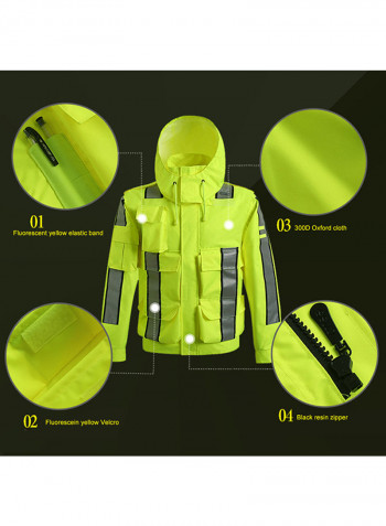 Waterproof Reflective Safety Rain Jacket With Detachable Down Hood Fluorescent yellow M