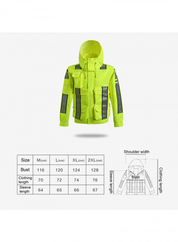 Waterproof Reflective Safety Rain Jacket With Detachable Down Hood Fluorescent yellow M