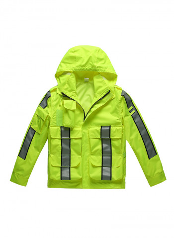 Waterproof Reflective Safety Rain Jacket With Detachable Down Hood Fluorescent yellow M